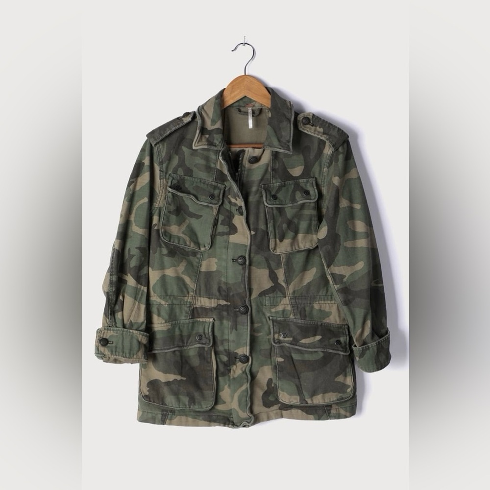 Free People Not Your Brother’s Surplus Camo Camouflage Cargo Military Jacket - Picture 10 of 12